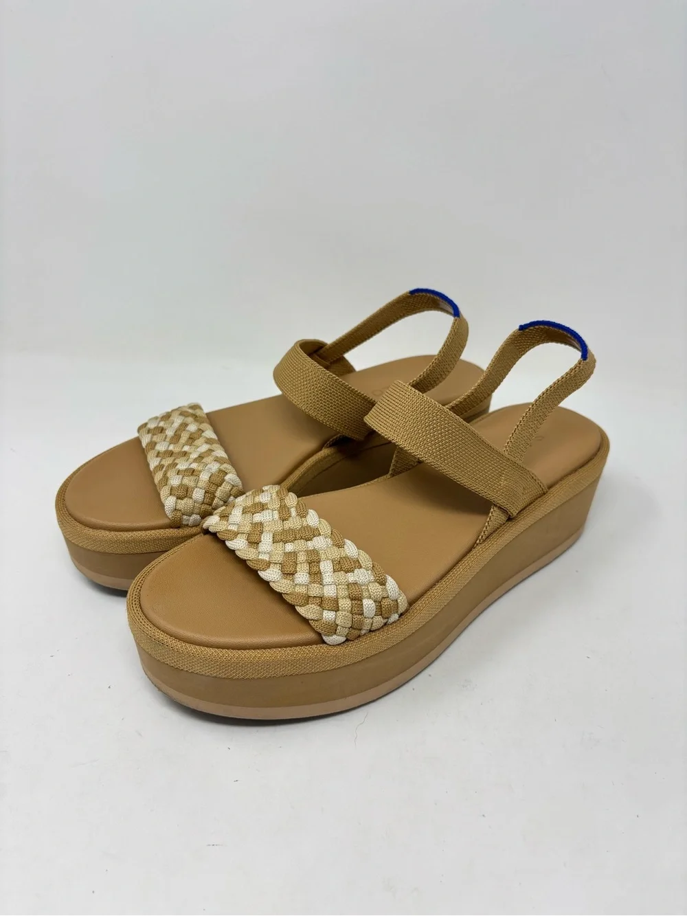 Rothy's Tan Woven Strap Platform Wedges